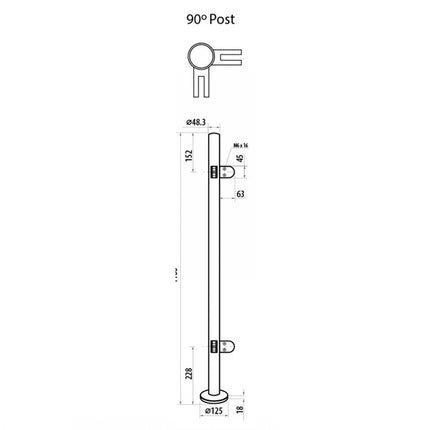 Stainless Steel Glass Balustrade 48.3mm Corner Post, 1100mm High, 316 Grade - Fast and free delivery from Gladwell Glass