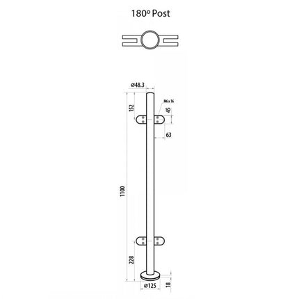 Stainless Steel Glass Balustrade 48.3mm Centre Post, 1100mm High, 316 Grade - Gladwell Glass 